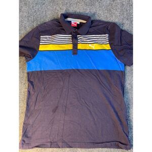 PUMA Polo Shirt Mens Large‎ Multi Striped Golf Performance Short Sleeve Collared